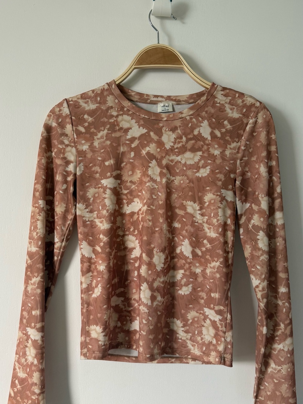 Long-Sleeve Floral Print Top - Orangey Brown Cream